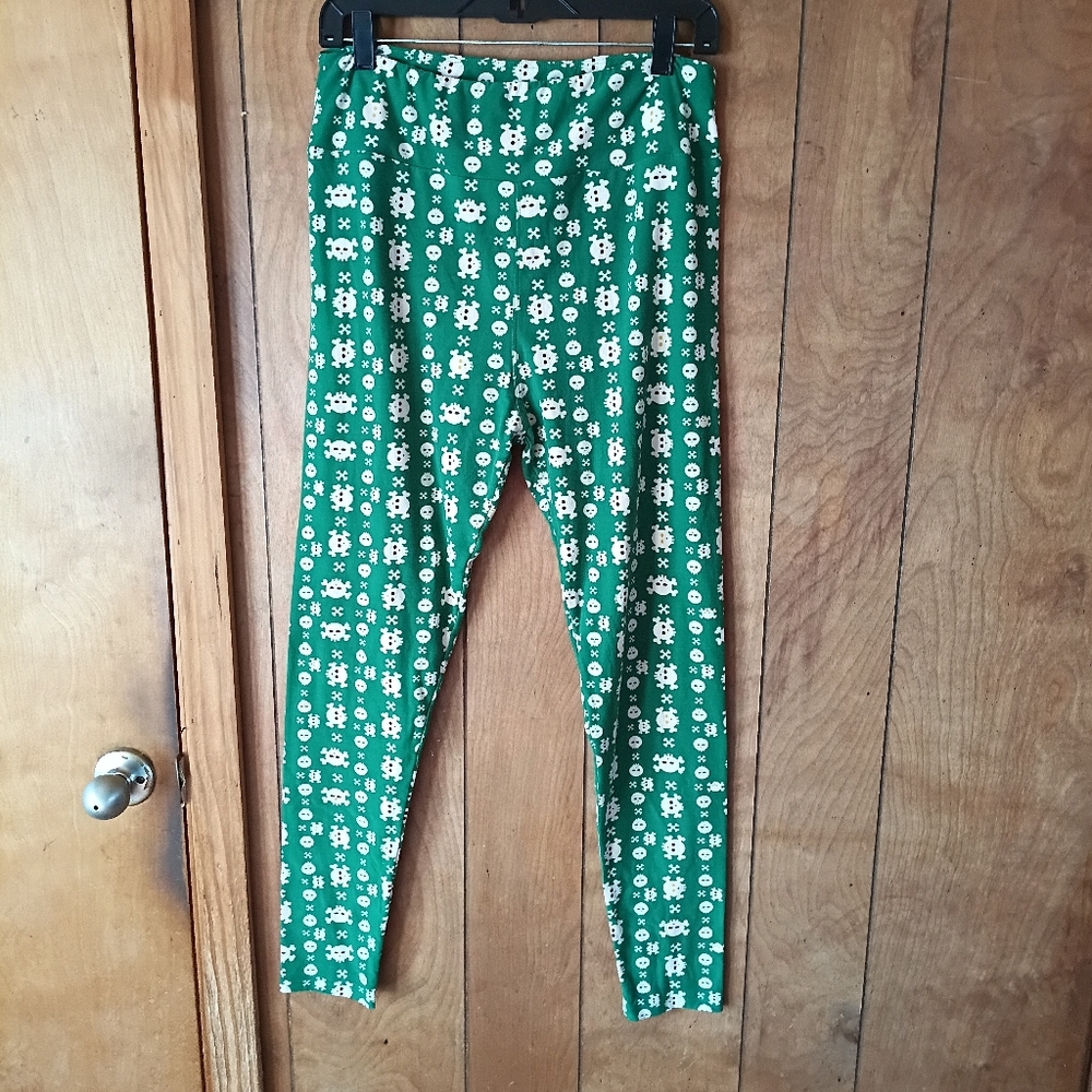 LuLaRoe Tall & Curvy TC Skeleton Print Leggings Green White Halloween Fits 12-22
